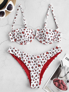 Conjunto de Bikini con Estampado Floral para Mujer, Top Push-Up, Braguita Hipster, Spandex, Poliéster, Traje de Baño Elástico de 2 Piezas - Product Image 2