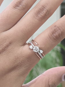 Lab Grown Diamond IGI Certified Trendy 14K Rose Gold Three Stone Cluster <b>Split</b> Band Stackable <b>Ring</b> 0.75ct E Color for Women - Product Image 3