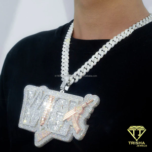 จี้ตัวอักษรแบบ Iced Out สั่งทำพิเศษ ทำจากเงินแท้ 925 ประดับด้วยโมอิสซาไนต์คุณภาพสูง สร้อยคอฮิปฮอป - Product Image 3