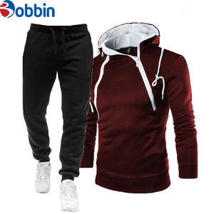 Conjuntos deportivos de invierno con logotipo personalizado, chándal de algodón y forro polar unisex, conjunto con capucha y doble cremallera, transpirable, de talla grande para hombre - Product Image 1
