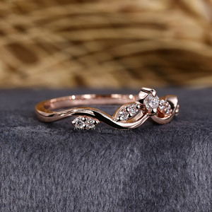 Bague de mariage en diamant de laboratoire Bague incurvée unique en or jaune massif 14K empilable Diadème Bague de fiançailles Bague en diamant pour femme - Product Image 3