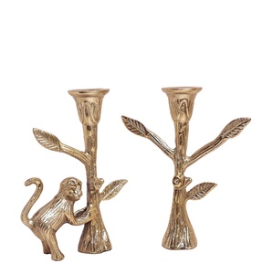 Decorative Gold Metal Monkey Candle Holder Set <b>Tree</b> Shape Artistic Candle Stand Unique <b>Tabletop</b> Centerpiece Modern Home Decor - Product Image 1