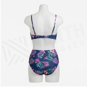 Ensemble bikini 2 pièces à imprimé floral pour femmes, haut push-up taille haute, bas froncé, maillot de bain extensible en spandex et polyester - Product Image 5