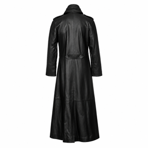 Men's Black Gothic <b>Leather</b> <b>Long</b> <b>Coat</b> Full Length Victorian Style <b>Trench</b> <b>Coat</b> with Decorative Silver Buttons Front Zipper Coutom - Product Image 2