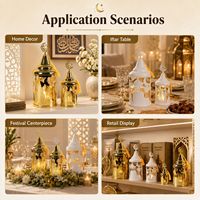 Farol Metálico Decorativo para Ramadán, Diseño de Mezquita y Estrella Creciente, Recortes Huecos, Decoración Dorada y Blanca para Eid, Venta al Por Mayor