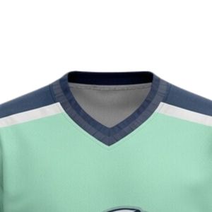 Men Mint Green Navy Sublimated Ice Hockey Printable Polyester V Neck Jersey Long Sleeve <b>Athletic</b> Match Wear Performance - Product Image 3