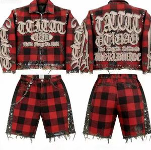 OEM 2026 Streetwear Acid Wash Cargo Men's Loose Vintage Rhinestone Set - High Quality Comfortable Design Outfit - Product Image 1