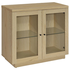 Vitrina moderna de madera con estantes de vidrio y puertas dobles para muebles de sala de estar, uso en interiores. - Product Image 1