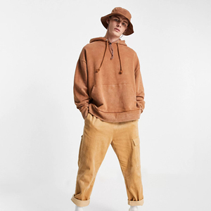 Sweat-shirt à capuche unisexe de haute qualité 100% coton délavé à l'acide, coupe oversize, en molleton long, avec logo personnalisé, couleur unie, pour l'hiver - Product Image 2