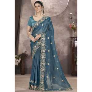 Sari de Diseñador con Bordado de Hilo y Lentejuelas para Vestimenta Profesional - Product Image 5