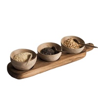 Lot de trois plateaux de service jetables en bois poli, écologiques, style campagnard, personnalisables pour hôtels