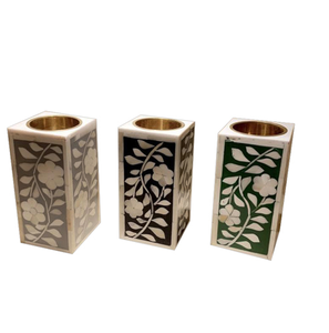 Portavelas con incrustaciones de hueso, diseño circular y de hojas, portavelas para velas de té, hecho a mano, artículo decorativo para el hogar - Product Image 4