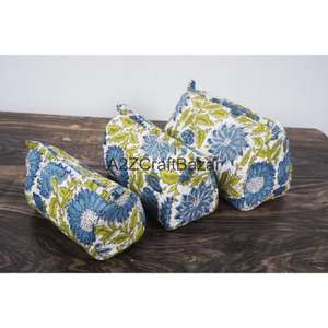 Pochette cosmétique indienne matelassée en coton biologique, faite à la main, avec fermeture éclair à pompon, écologique, durable, style vintage, multicolore - Product Image 3