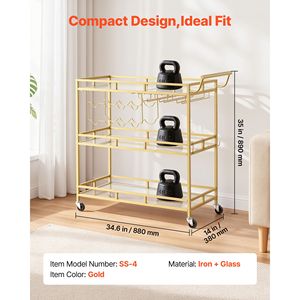Carrito de Bar Rodante Moderno de 3 Niveles, Estación de Servicio de Cocina de Metal y MDF con Ruedas, Carrito para Bebidas - Product Image 2