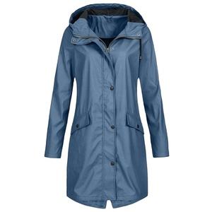 Impermeable Largo con Capucha para Mujer, Chaqueta Ligera de PU para Exteriores con Bolsillos, Chaqueta Cortavientos para Senderismo y Viajes - Product Image 1