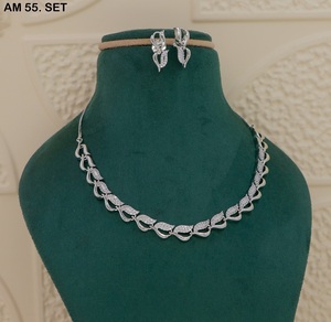 MIJ Luxury American Diamond Necklace Set with CZ Stones Silver Plated <b>Bridal</b> Jewelry Set Silver Plated Alloy Fashion Necklaces - Product Image 3