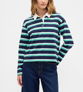 Camiseta de Rugby Personalizada OEM de Alta Calidad para Mujer, Manga Larga con Doble Raya, Estilo Polo, Ropa Casual de Algodón a la Moda - Product Image 1