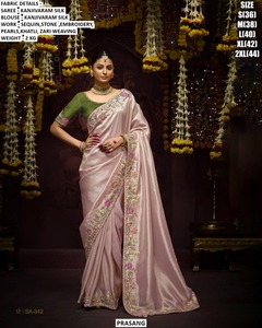 Sari Tradicional de Seda Kanjivaram Color Muse para Mujer - Absorbe la Humedad y Evita Arrugas, Ideal para Bodas en Todas las Estaciones - Product Image 2
