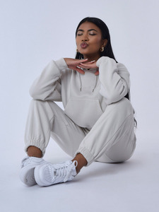 Women's Solid Hooded Tracksuit Set Full Length Cotton Casual Loose Fit Autumn Wear with Side Pockets and Elastic Waist - Product Image 3