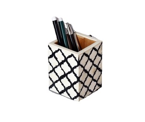 Artistic Resin <b>Pen</b> Holder with Black <b>White</b> Geometric Pattern Desk Organizer for Home Office Decoration - Product Image 1