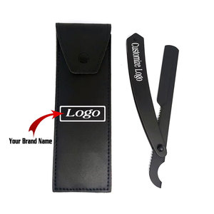 Rasoir turc Barber noir mat avec étui en cuir, rasoir droit à lame traversante, personnalisation du logo - Product Image 1