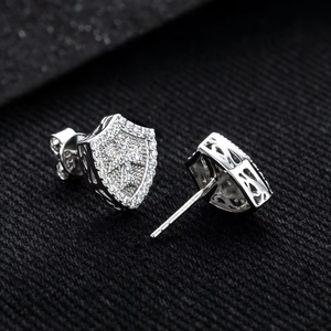 Iced Out Shield Lab Diamond Earrings for Men Women 925 <b>Silver</b> Fashion Hip Hop <b>Studs</b> - Product Image 4