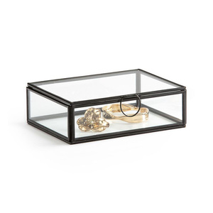 Caja de Almacenamiento de Joyas de Vidrio de Lujo con Logotipo Personalizado, Caja Organizadora con Marco de Latón Dorado y Tapa con Bisagras para Anillos - Product Image 5
