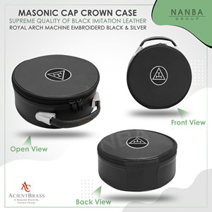 Black Royal Arch Black & Silver Machine Embroidered Crown Cap Case, Freemason <b>Hat</b> Carrying <b>Box</b> - Product Image 5
