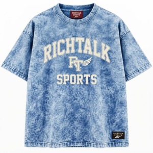 Camiseta de manga corta para hombre, oversize, con estampado digital y efecto tie-dye frontal, cuello redondo, informal, de punto, 100% algodón, con patrón de letras lavadas - Product Image 2