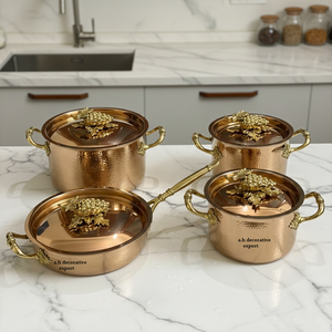 Hand-Hammered Gold <b>Stainless</b> <b>Steel</b> Eco-Friendly Pot Pan <b>Set</b> Heavy Duty Decorative <b>Cookware</b> Casserole Saucepan Ornate Europe - Product Image 5