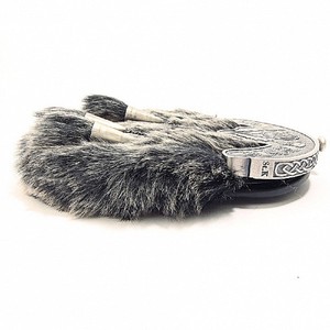Scottish Antique Gray Rabbit Fur Leather Kilt Sporran with Chain Belt Thistle Plate Plate <b>Musical</b> <b>Instrument</b> Accessory - Product Image 2
