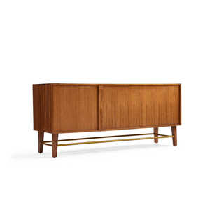 Midcentury Modern Solid Teak <b>Wood</b> <b>Living</b> <b>Room</b> <b>Cabinet</b> with Rattan Panels and Storage Compartments Modern House Villa - Product Image 6