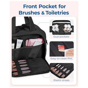 Sac de toilette tendance grande capacité en velours côtelé avec fermeture éclair et poignées pour femmes et filles, motif lettres Polye - Product Image 5