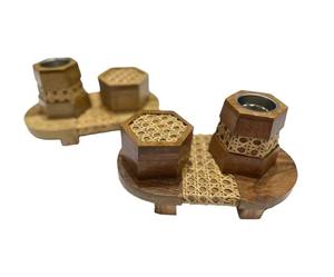Juego de Cajas de Incienso de Madera y Ratán Tejido en Forma Hexagonal de Alta Calidad, Quemador de Incienso Árabe Madkhan, Especial para el Hogar, Ramadán, Eid, Mubkhar - Product Image 1
