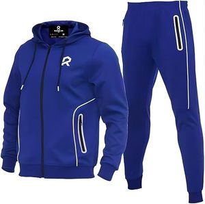 Conjunto Deportivo Informal para Hombre, Sudadera con Capucha Azul y Pantalones Jogger con Cierre Completo, Corte Regular, Material de Poliéster, Ropa de Otoño - Product Image 1