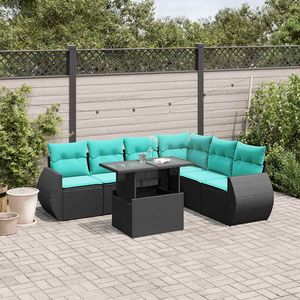 Set divano Patio 7 pezzi con cuscini in Poly Rattan nero - Product Image 1