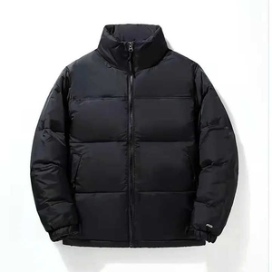 Men's Orange Black Solid Eco-friendly Front <b>Pocket</b> Puffer <b>Jacket</b> Stand Collar <b>Zipper</b> Closure Windproof Winter Casual Standard - Product Image 2