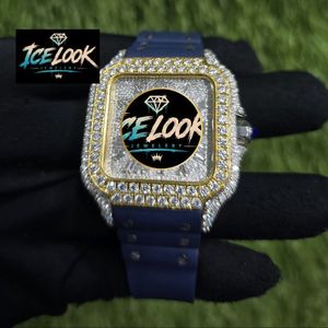 ICE LOOK JEWELERY นาฬิกาข้อมือกลไกอัตโนมัติทรงสี่เหลี่ยม ขอบเพชร หน้าปัดคริสตัลแซฟไฟร์ สแตนเลสสตีล มอยส์ซาไนต์ สีน้ำเงิน - Product Image 1