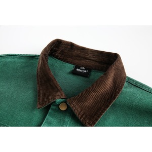 Men's Brown Canvas Hooded Collar Shirt Jacket <b>Covered</b> <b>Button</b> Closure Breathable 100% Cotton Winter Streetwear Regular Fit Front - Product Image 3
