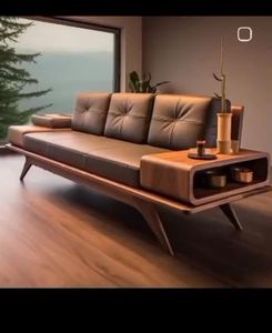 Premium Hand-Finished Walnut Sofa with Functional <b>Storage</b> Side Arm and High-Density Foam <b>Cushion</b> - Product Image 1