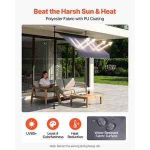Tenda da Sole Retrattile Manuale per Patio, Altezza Regolabile 59'', Riparo Parasole per Porte e Finestre - Product Image 3