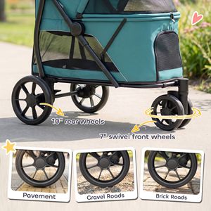 Passeggino per Animali Domestici a 3 Ruote Verde Scuro per Cani di Taglia Media, Pieghevole Rapidamente con Finestra a Rete Facile da Aprire con un Clic, Cuscino Lavabile - Product Image 5