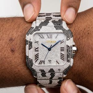 Reloj Cuadrado de Lujo con Camuflaje, Movimiento Mecánico, Acero Inoxidable, Correa de 20 mm, Negro, Blanco, Gris, Dos Tonos, Corte Brillante VS1 - Product Image 1