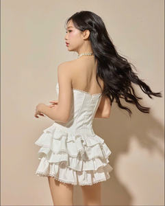 Robe mini corset blanche sans bretelles pour femme, avec laçage frontal, coupe moulante sablier, robe de soirée, ODM OEM au Vietnam - Product Image 3