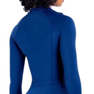 Combinaison moulante zippée à manches longues bleu roi pour femme, col montant, décontractée, coupe ajustée, vêtements de sport et de mode, vente en gros - Product Image 6