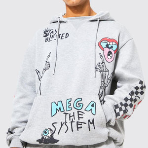 Ensemble de survêtement gris à capuche pour homme avec imprimé dessin animé, manches longues, coupe ample, style streetwear, tenue de jogging - Product Image 6