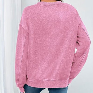 Sudadera de cuello redondo para mujer, de algodón, de manga larga, estilo pulóver, con lavado ácido y efecto vintage, de corte holgado, estilo casual urbano, para otoño - Product Image 2