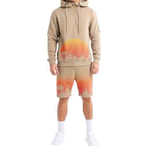 Ensemble sweat à capuche zippé 1/4 et short assorti de haute qualité pour homme – Survêtement décontracté en molleton de coton imprimé coucher de soleil pour la plage - Product Image 1