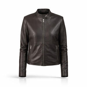 Veste d'hiver en cuir véritable pour femme, coupe ajustée, fermeture éclair et boutons sur le devant, doublure douce, fabrication sur mesure OEM ODM, marque privée, vente en gros - Product Image 1