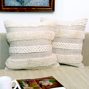22 x 22 Inches Boho Cozy Cotton Cushion <b>Cover</b> – Oversized Decorative Square <b>Throw</b> Pillow for Sofa & <b>Bed</b> - Product Image 2